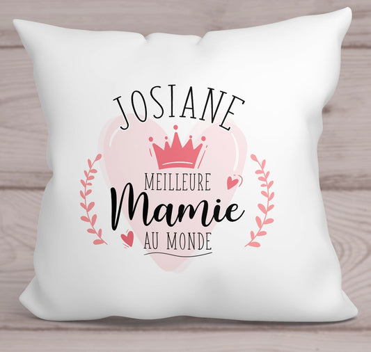 Cadeau fête grand-mère meilleure mamie au monde coussin personnalisable prénom 