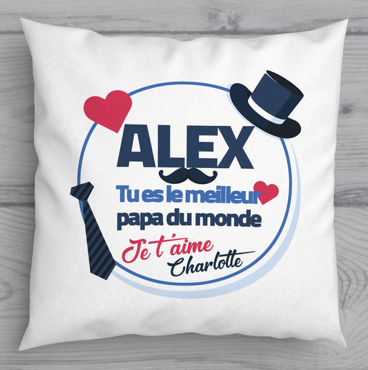 Coussin personnalisé prénom meilleur papa au monde