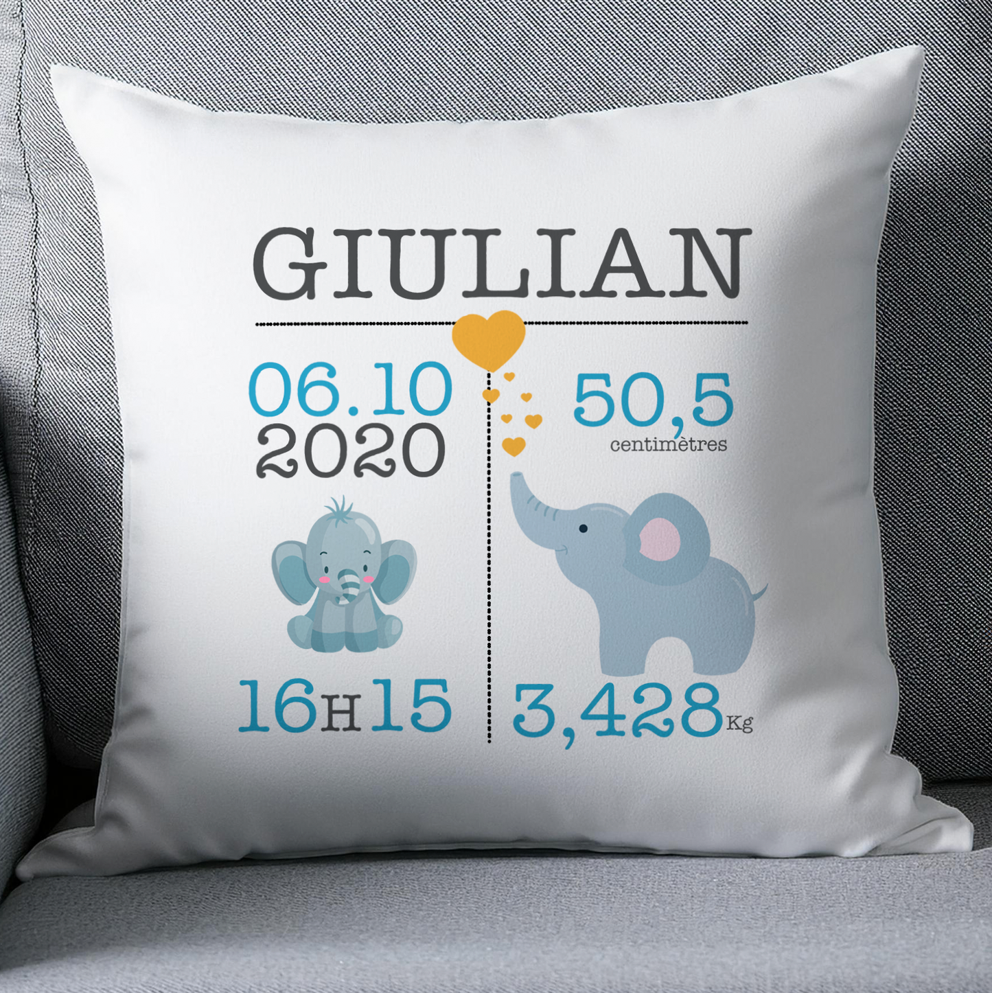 Coussin naissance personnalisé bébé éléphant 