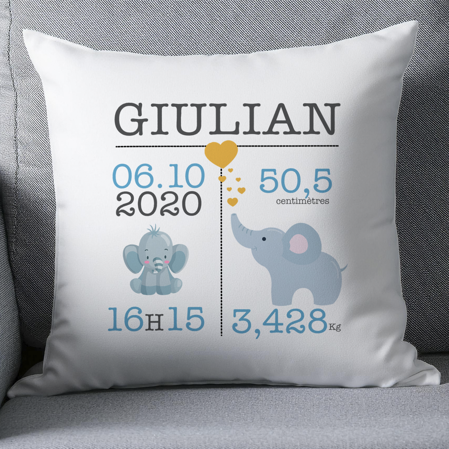 Coussin naissance personnalisé bébé éléphant 