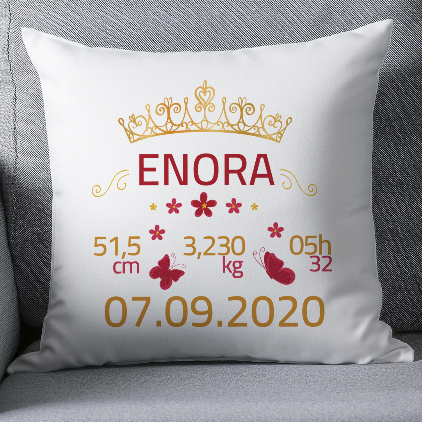 Coussin naissance personnalisé Princesse - Cadeau de naissance bébé couronne 