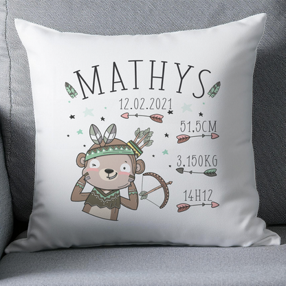 coussin naissance personnalisé singe indien 