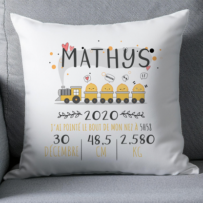 coussin naissance personnalisé, un joli cadeau de naissance original