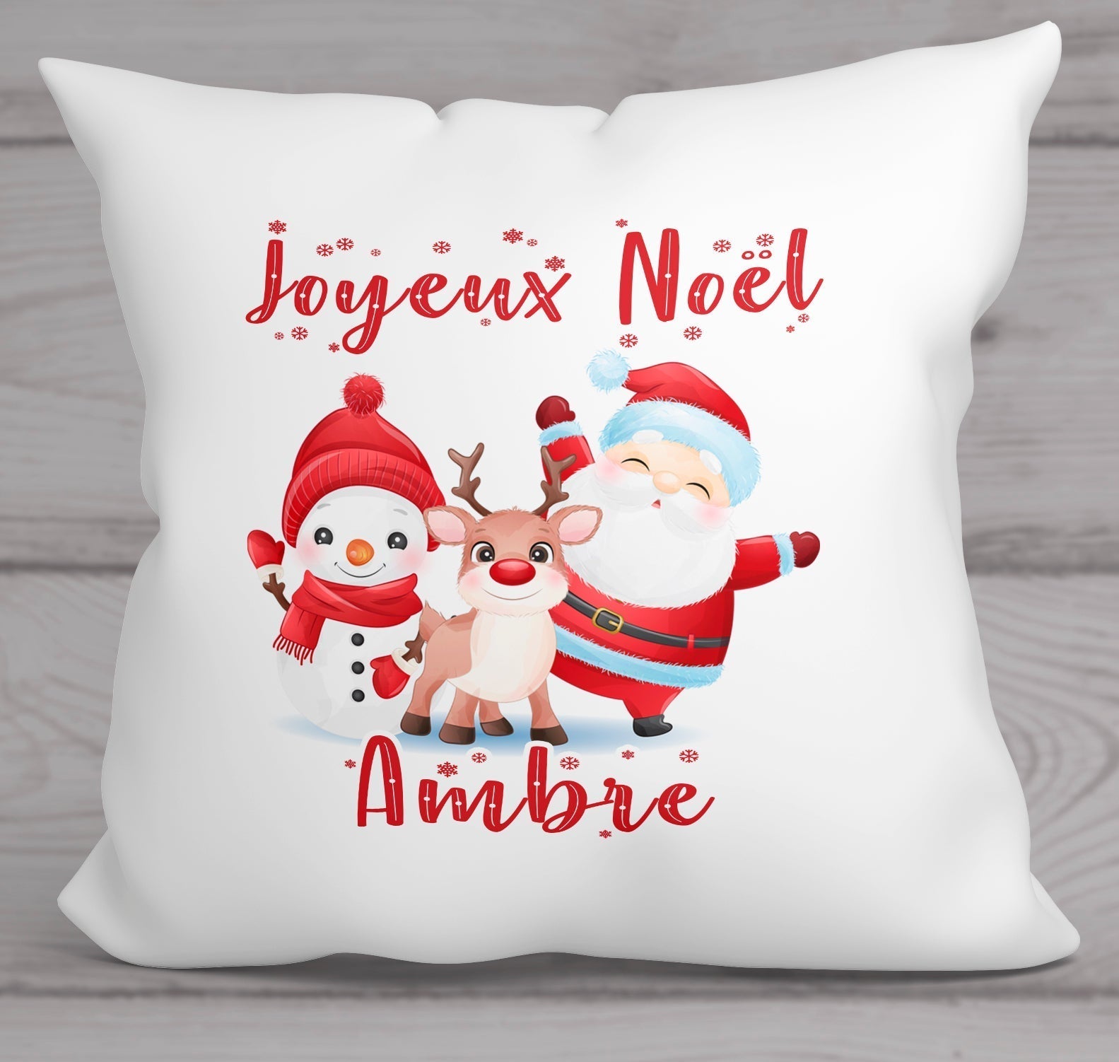 Coussin personnalisé personnages de Noël Joyeux Noël avec prénom