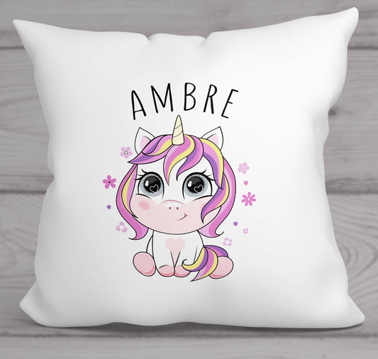 coussin ultra doux et moelleux avec motif licorne personnalisable prénom