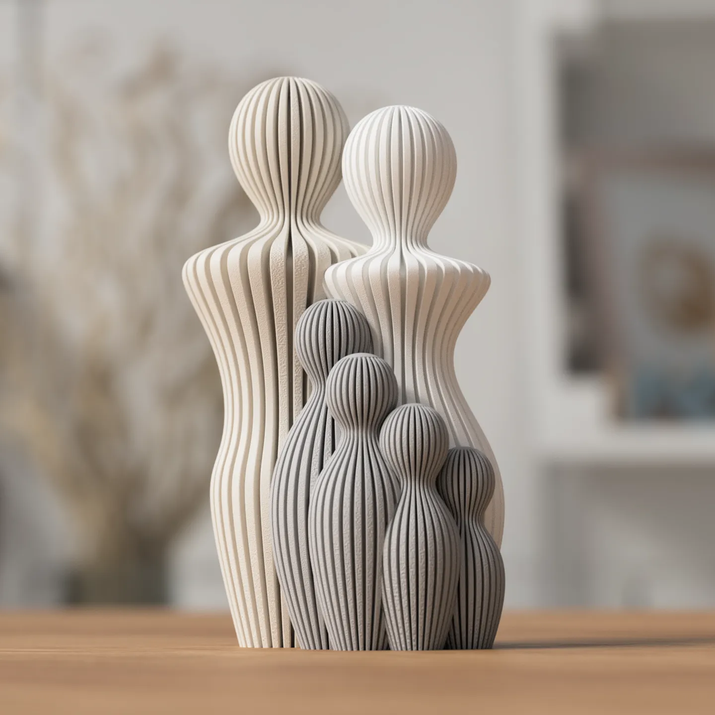 Statue Famille Complète – Couple avec 1 à 4 Enfants – Sculpture Minimaliste Personnalisable
