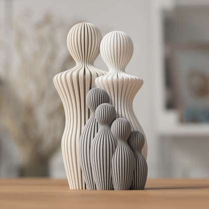 Statue Famille Complète – Couple avec 1 à 4 Enfants – Sculpture Minimaliste Personnalisable