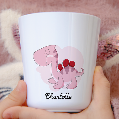 Gobelet enfant personnalisable – Dinosaure rose