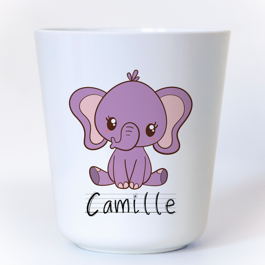  Gobelet enfant personnalisé avec un éléphant rose et un prénom