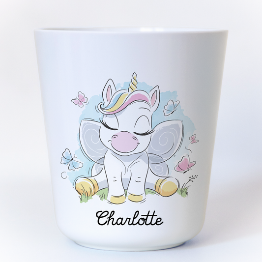 Gobelet enfant plastique personnalisable avec une licorne et un prénom