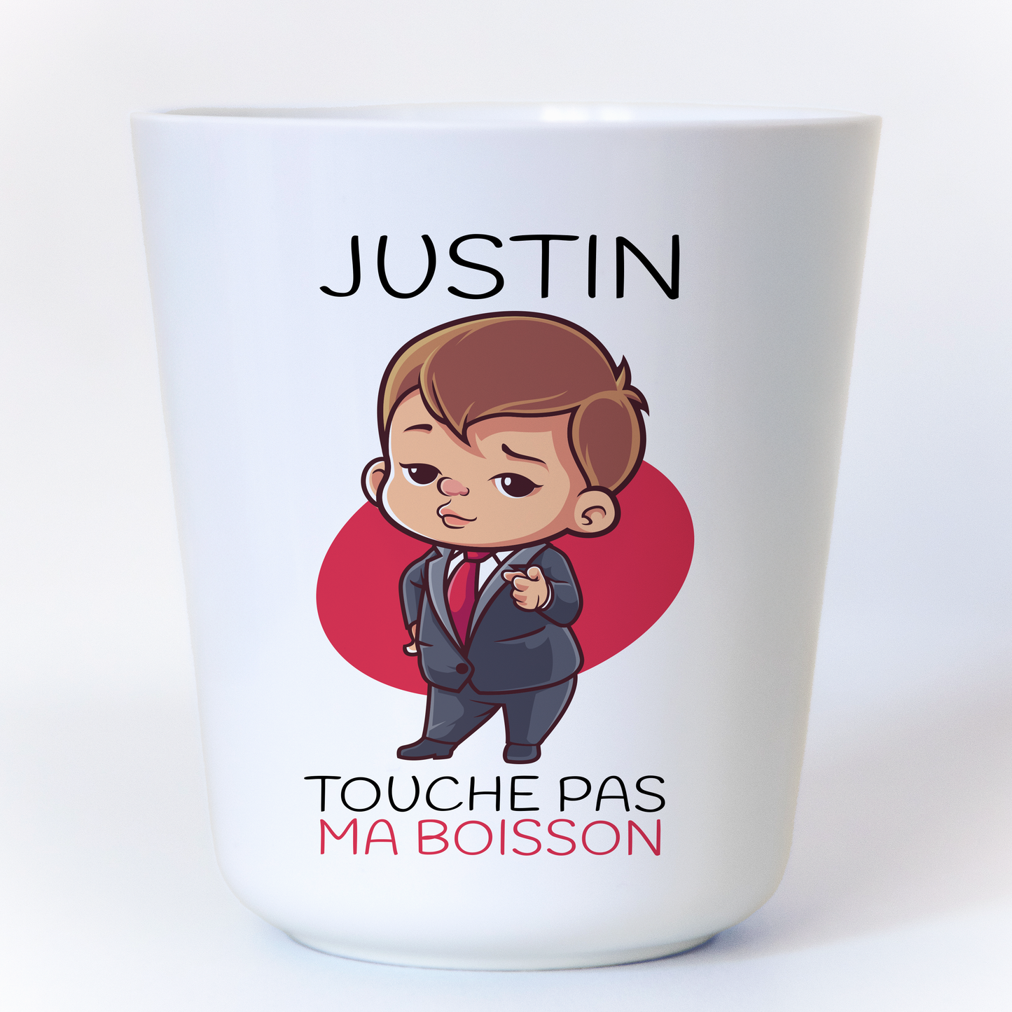 Gobelet enfant personnalisé "Touche pas à ma boisson" avec un personnage style Baby Boss