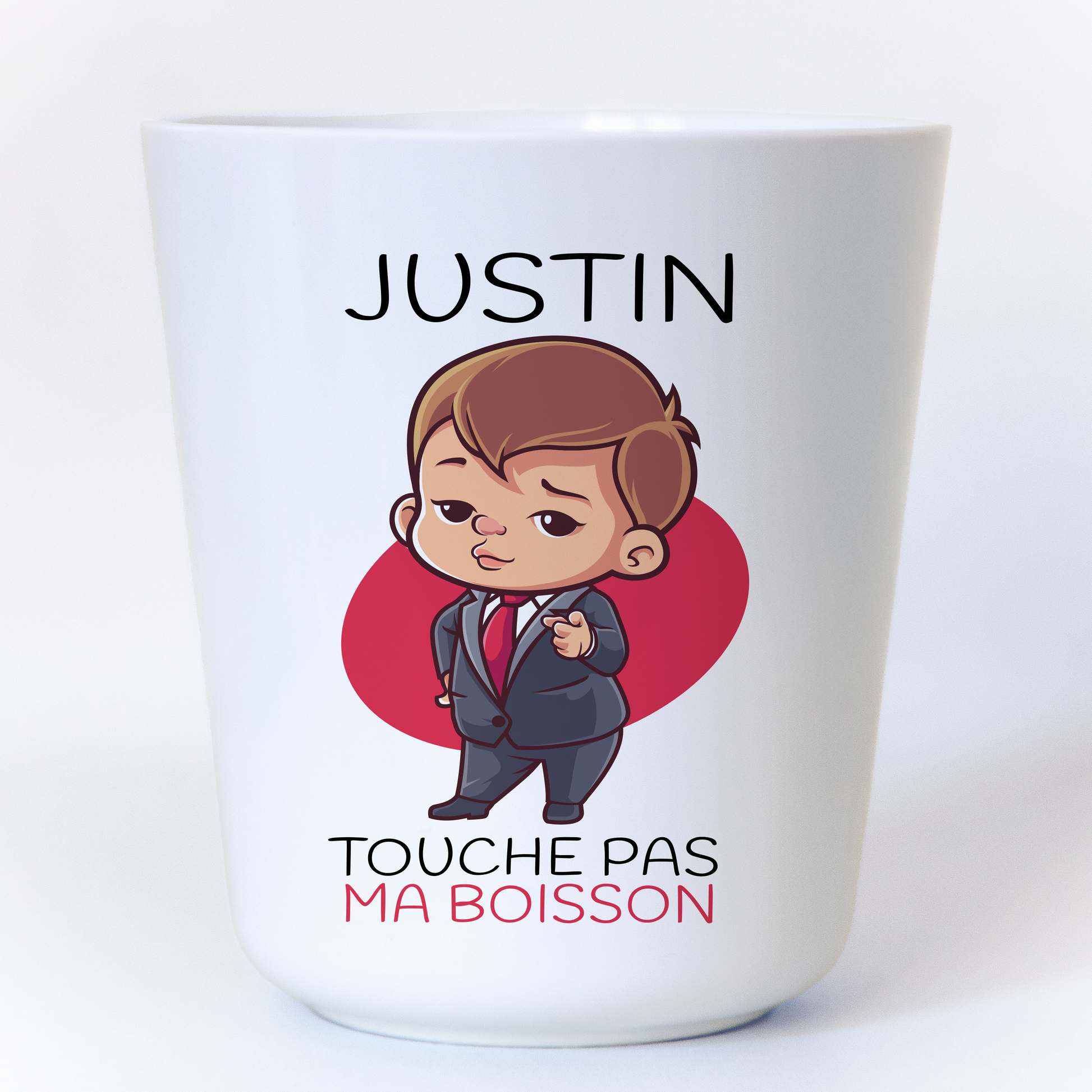 Gobelet enfant personnalisé "Touche pas à ma boisson" avec un personnage style Baby Boss