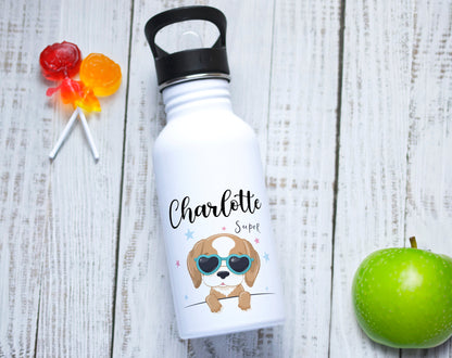 Gourde personnalisé chien star avec lunettes de soleil avec prénom en acier inoxydable