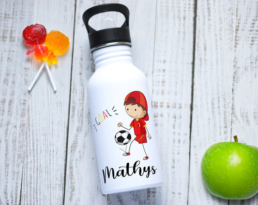 Gourde Football personnalisée petit diable rouge avec prénom de votre enfant