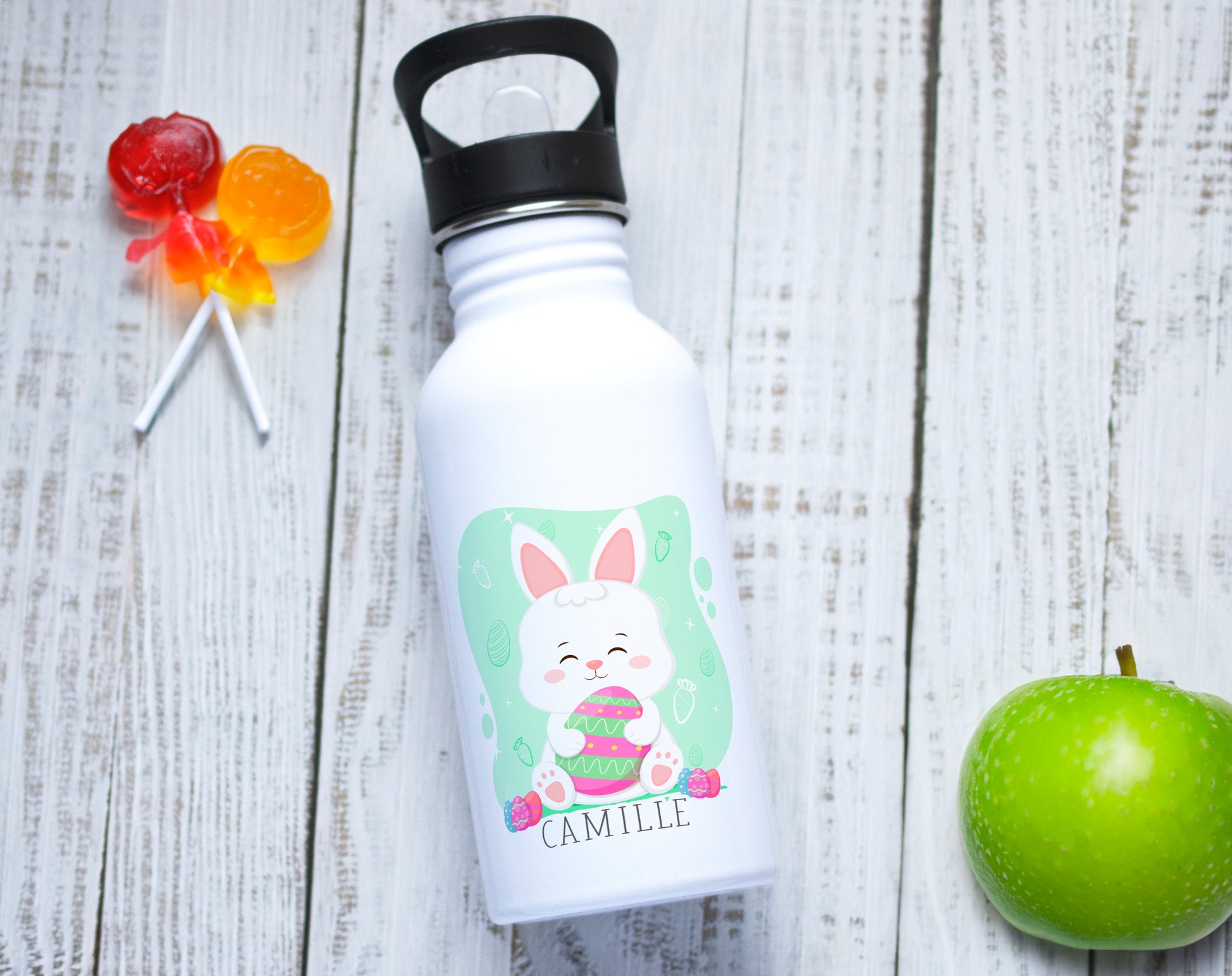 Gourde personnalisable pâques avec lapin et oeuf
