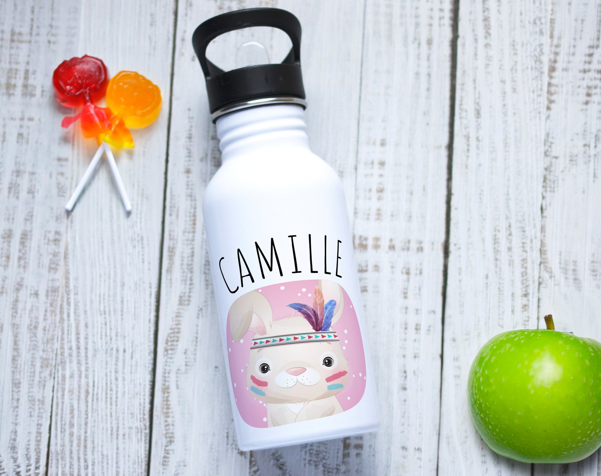 Gourde enfant personnalisée prénom lapin boho