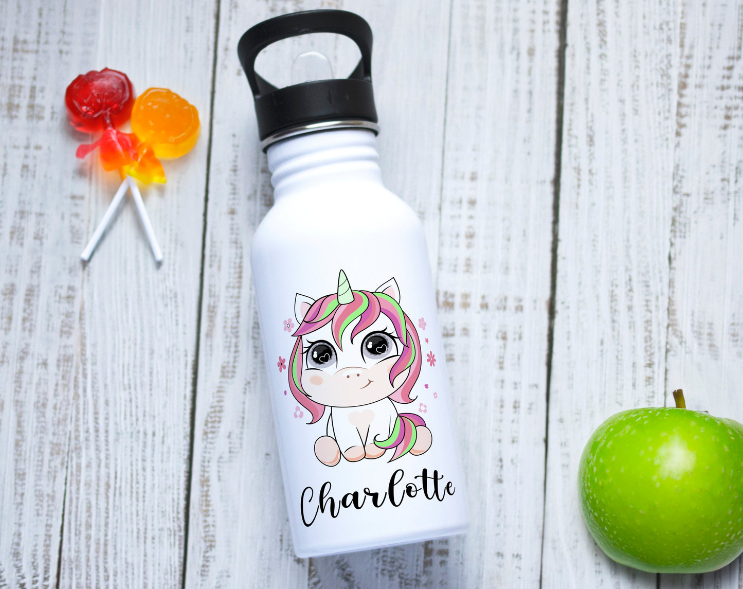 Gourde en acier inoxydable personnalisée licorne avec prénom
