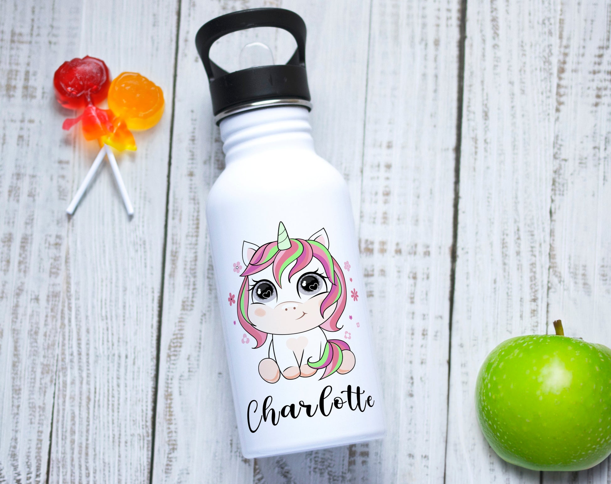 Gourde en acier inoxydable personnalisée licorne avec prénom