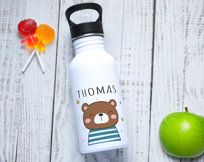 Gourde petit ourson personnalisable avec prénom en acier inoxydable