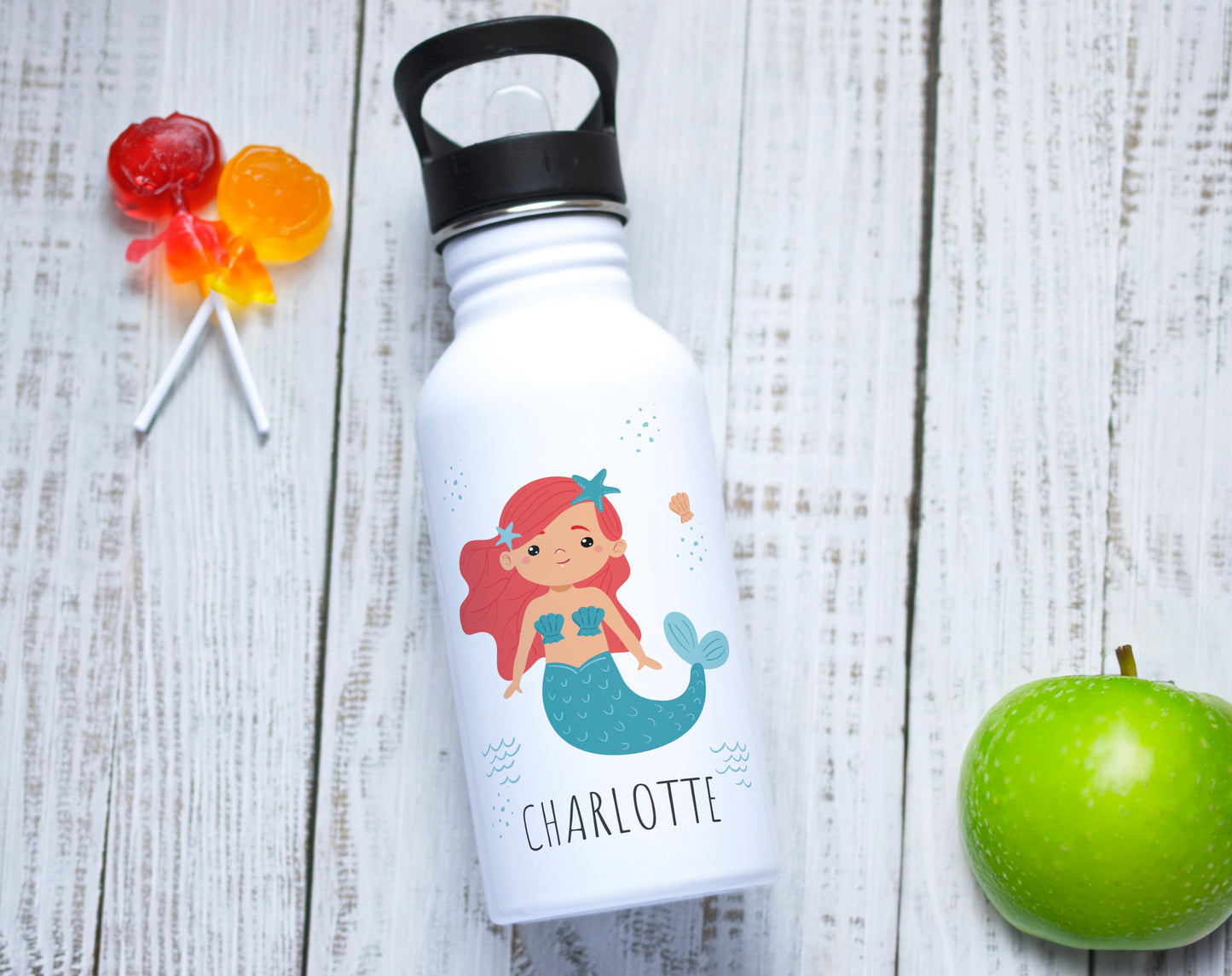 Gourde personnalisé sirène avec prénom en acier inoxydable
