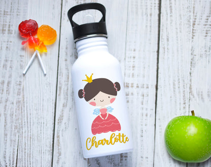 Gourde personnalisée en acier inoxydable avec motif imprimé Princesse et prénom de votre enfant