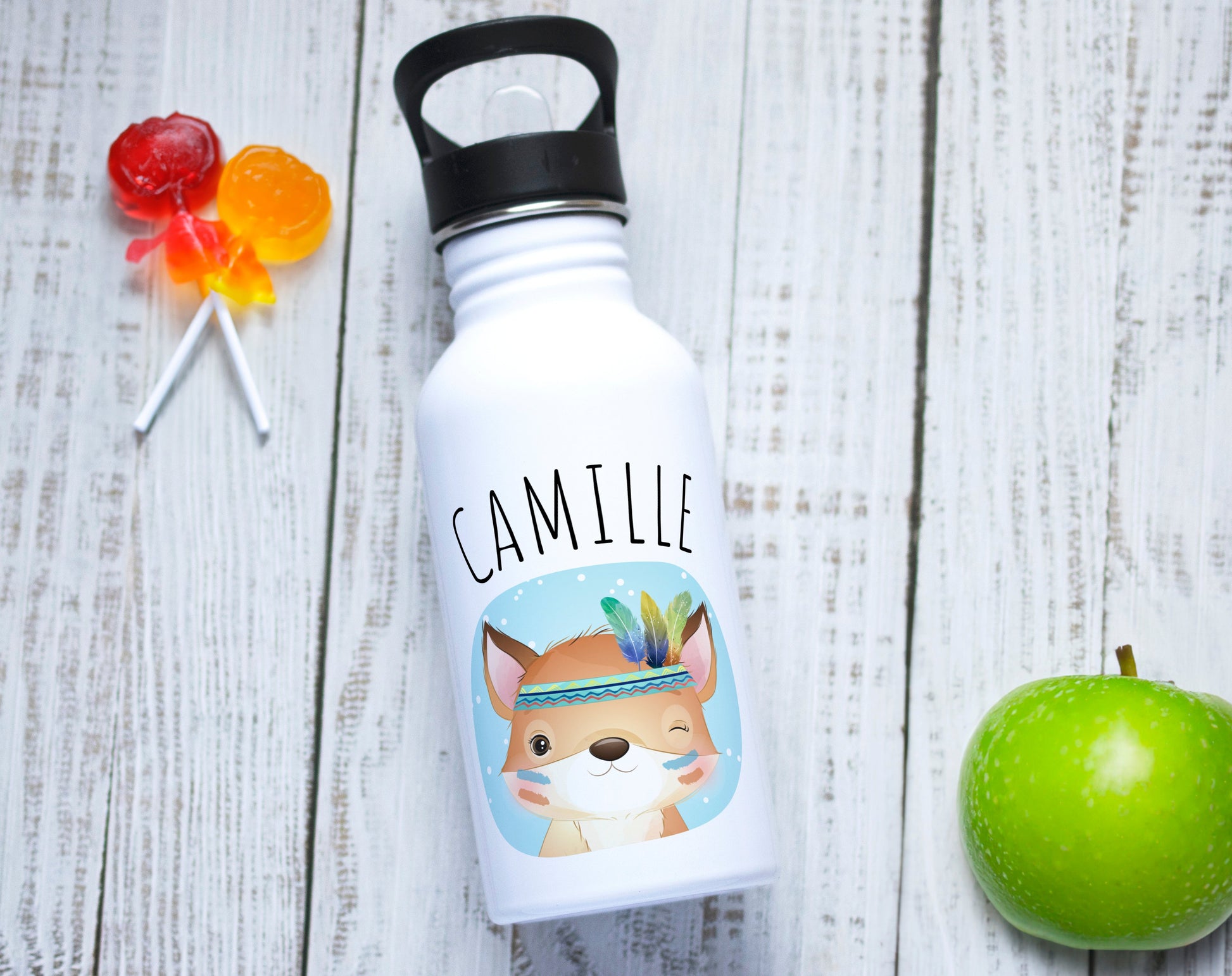 Gourde personnalisable boho renard avec prénom