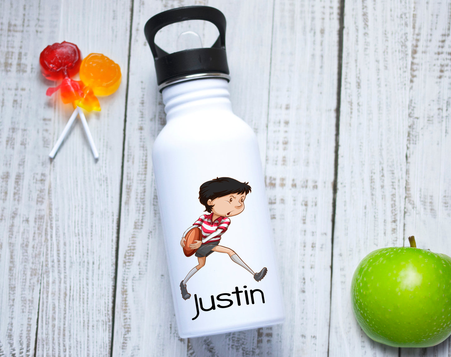 Gourde enfant personnalisable joueur de Rugby en acier inoxydable