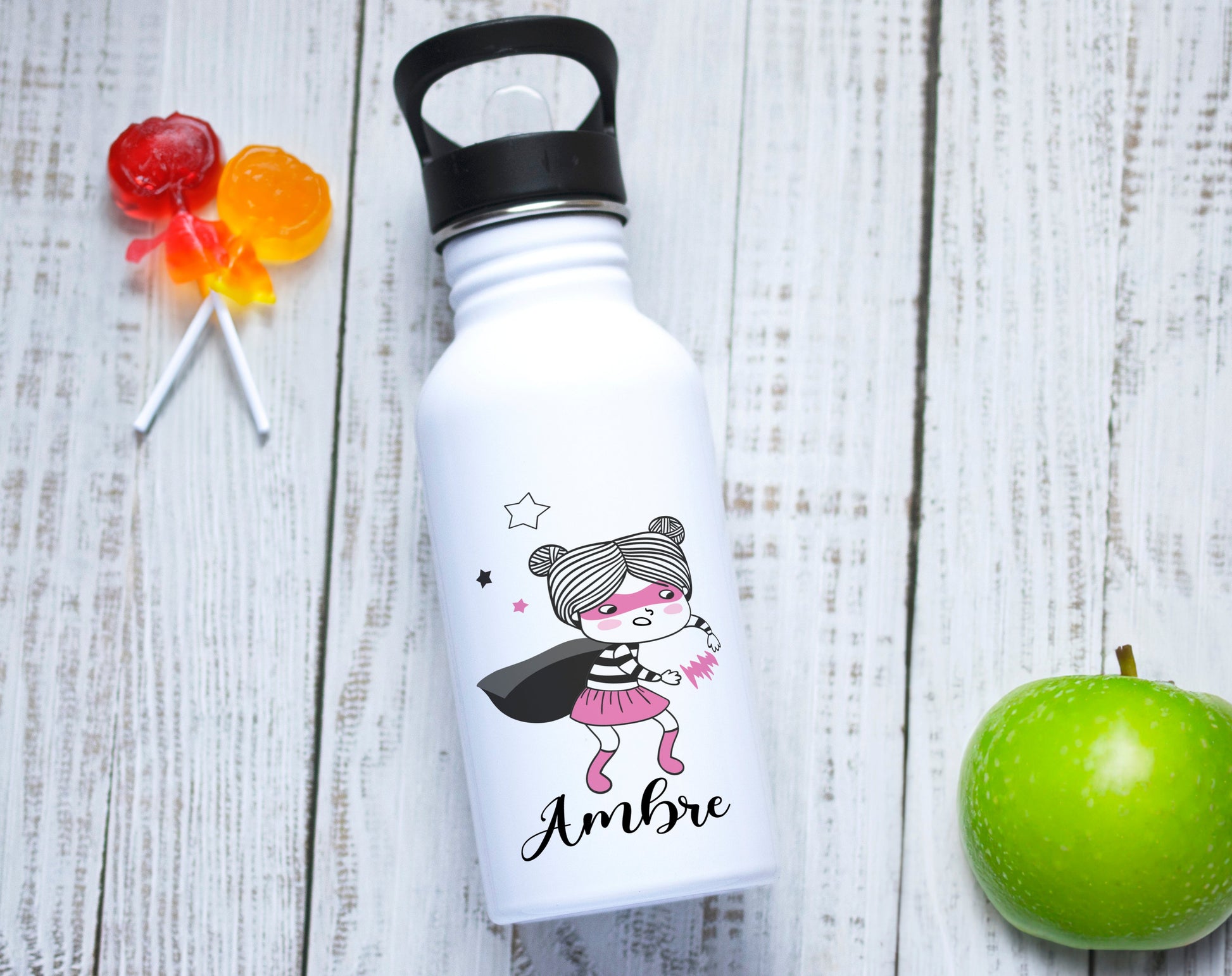Gourde personnalisée super girl avec prénom en acier inoxydable