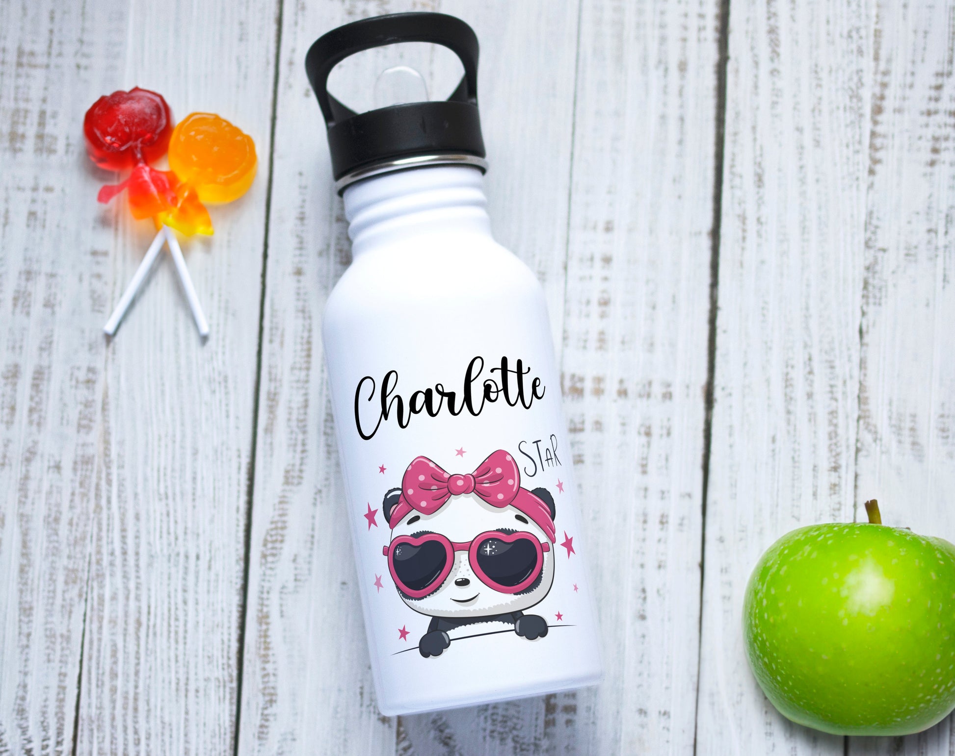 Gourde personnalisée panda avec prénom en acier inoxydable