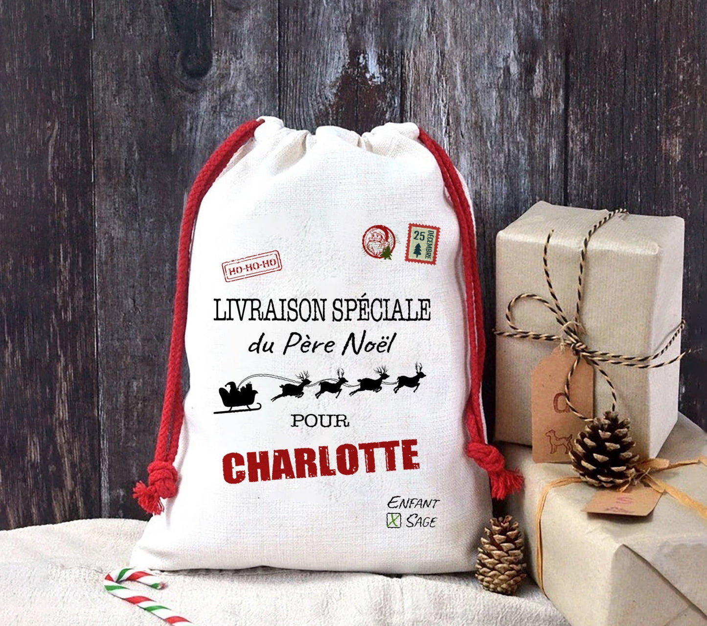 Hotte du Père Noël personnalisée avec prénom