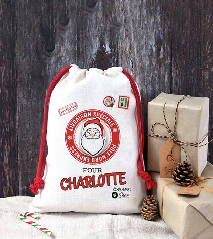 Hotte livraison Père Noël personnalisée avec prénom