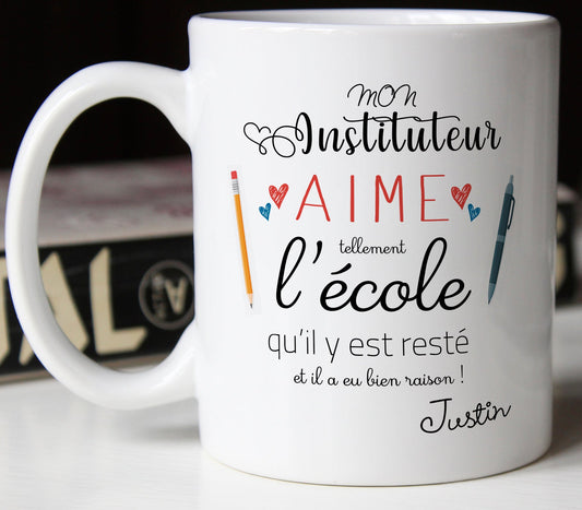 mug instituteur idée cadeau école fin d'année scolaire personnalisable avec prénom