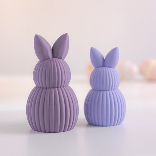 Lapin de Pâques imprimé en 3D aux courbes arrondies avec stries