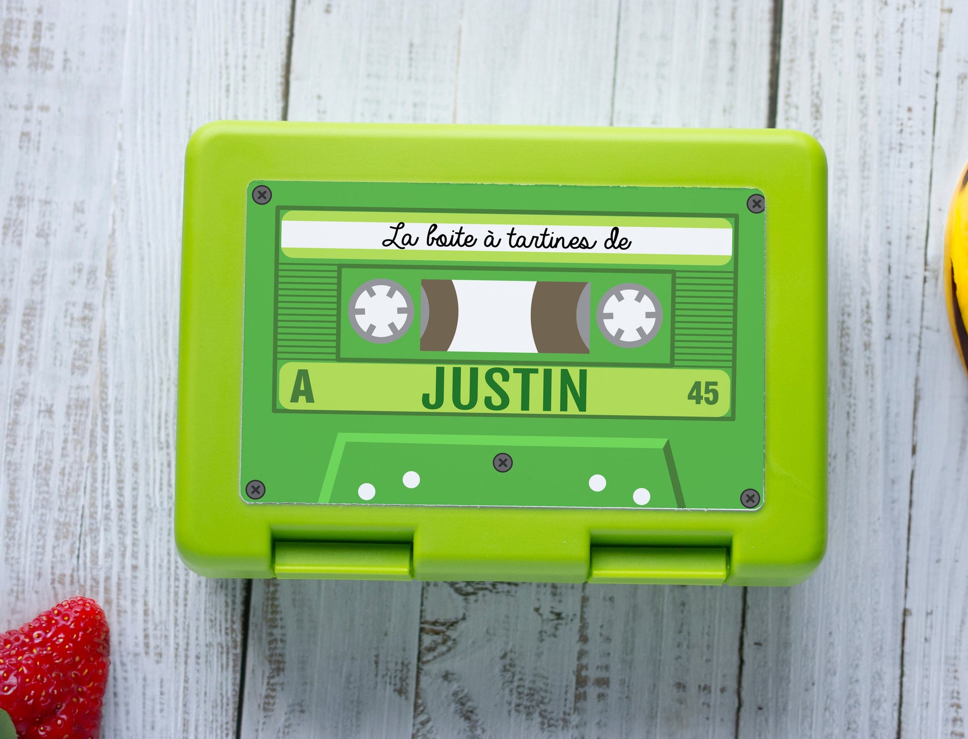 Lunch box cassette audio personnalisée prénom, fourniture scolaire boite à tartines personnalisable