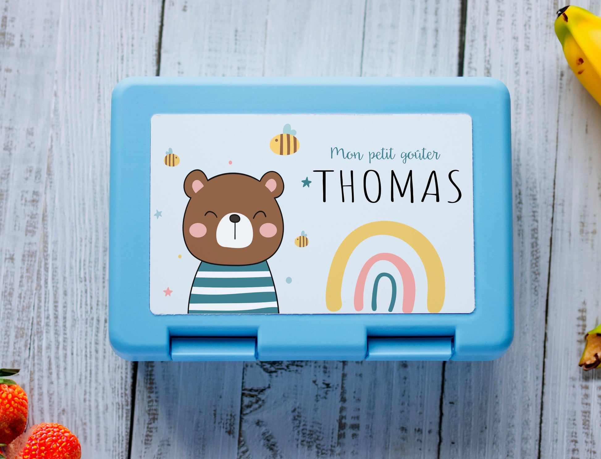 Boite à tartines ourson personnalisé prénom, lunch box pour le goûter