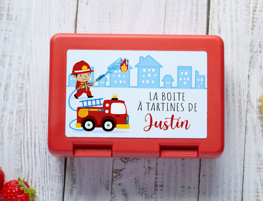 Boite à tartines personnalisée prénom avec motif pompier