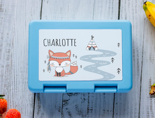 Lunchbox renard personnalisable prénom pour le goûter ou comme boite à tartines