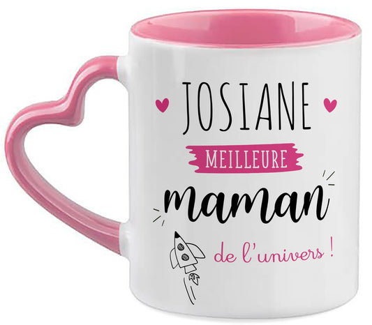 Mug anse coeur rose cadeau fête des mères, mug maman prénom personnalisé
