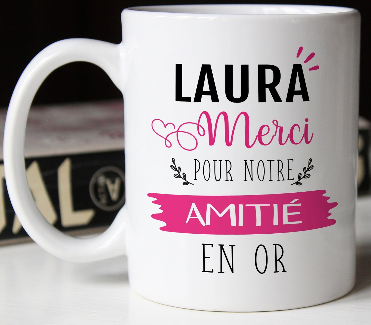 mug merci pour notre amitié en or personnalisable prénom