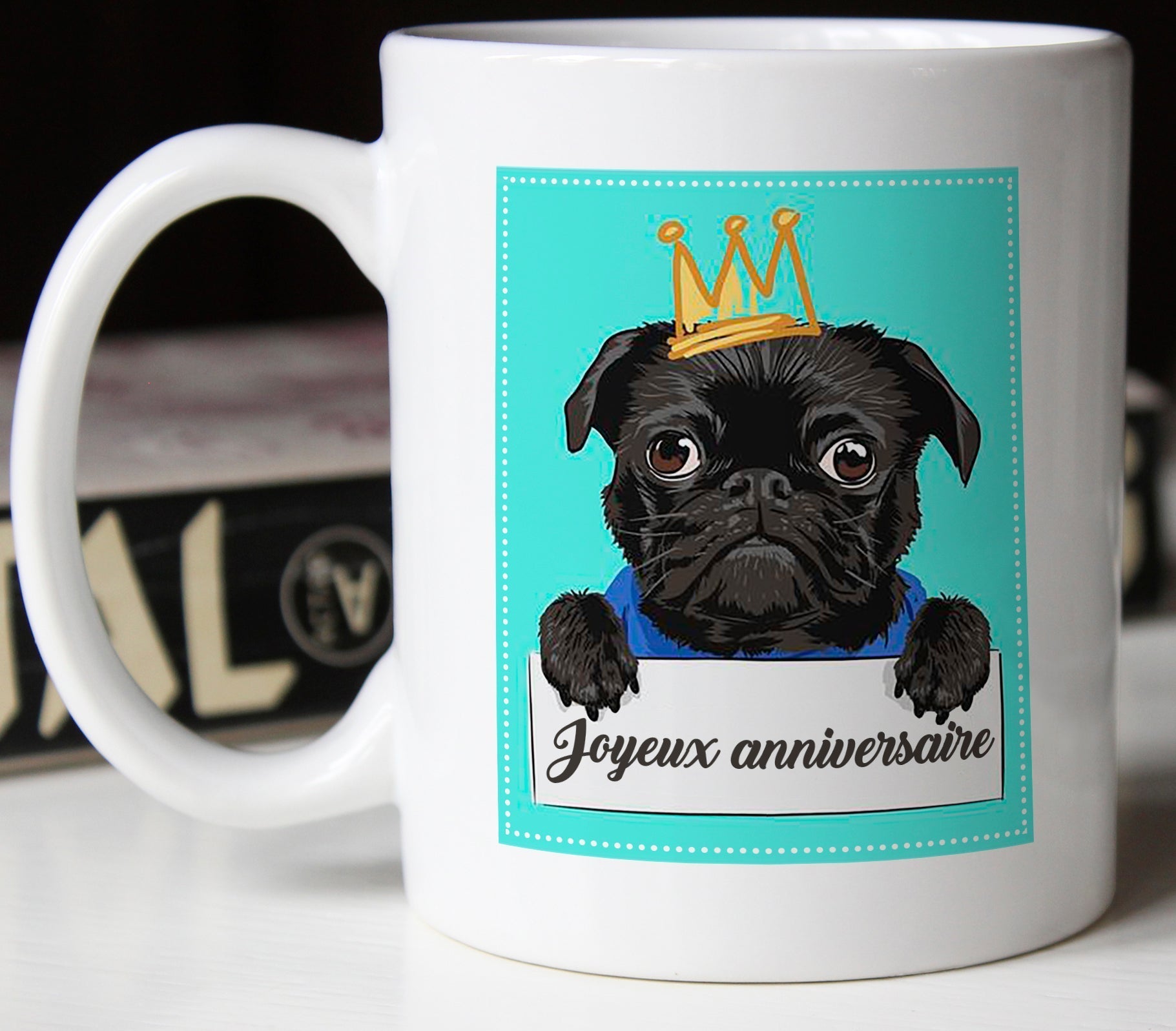 mug joyeux anniversaire pug lover