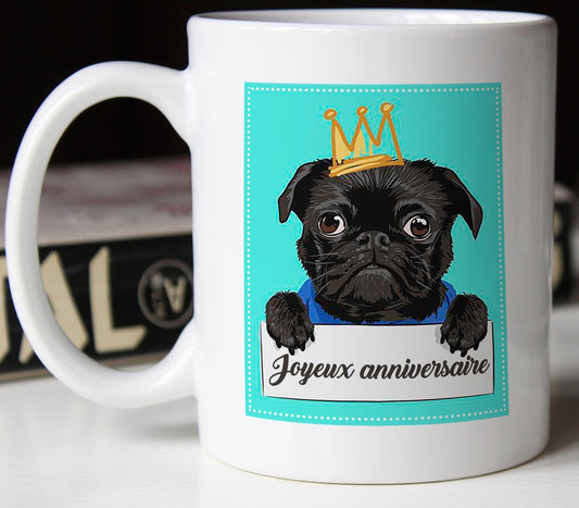 mug joyeux anniversaire pug lover