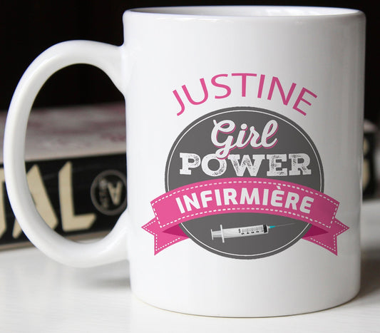 mug personnalisé infirmière girl power personnalisable avec le prénom de votre choix