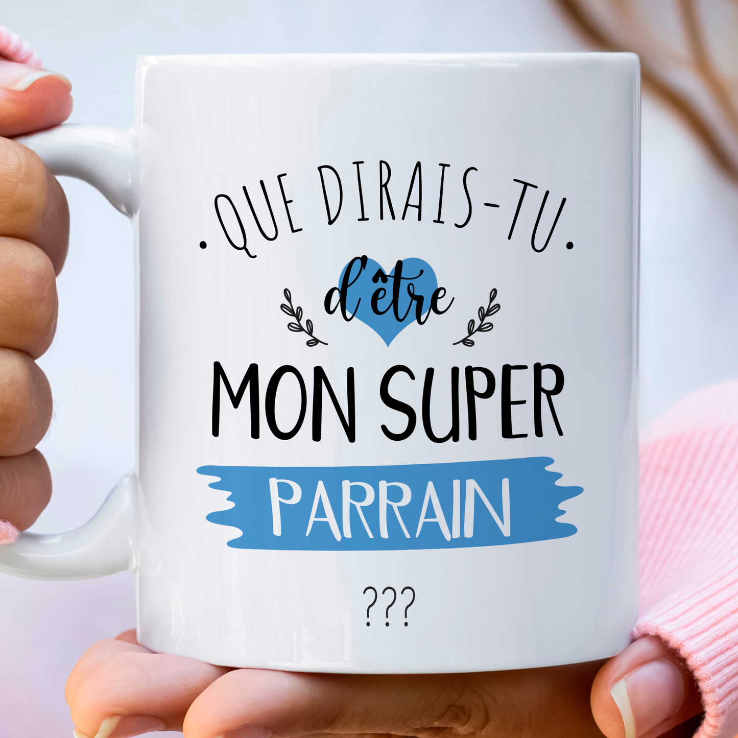 Mug personnalisé "futur parrain" avec message tendre et design élégant, parfait pour une annonce pleine d’émotion.