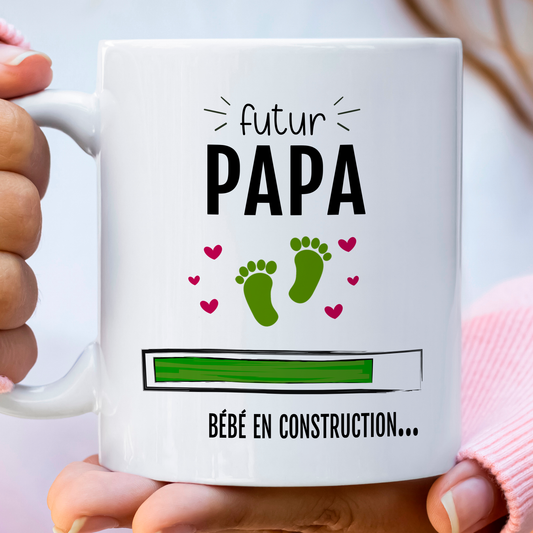 Mug "Bébé en construction" personnalisé, idéal pour annoncer une grossesse avec humour et originalité.