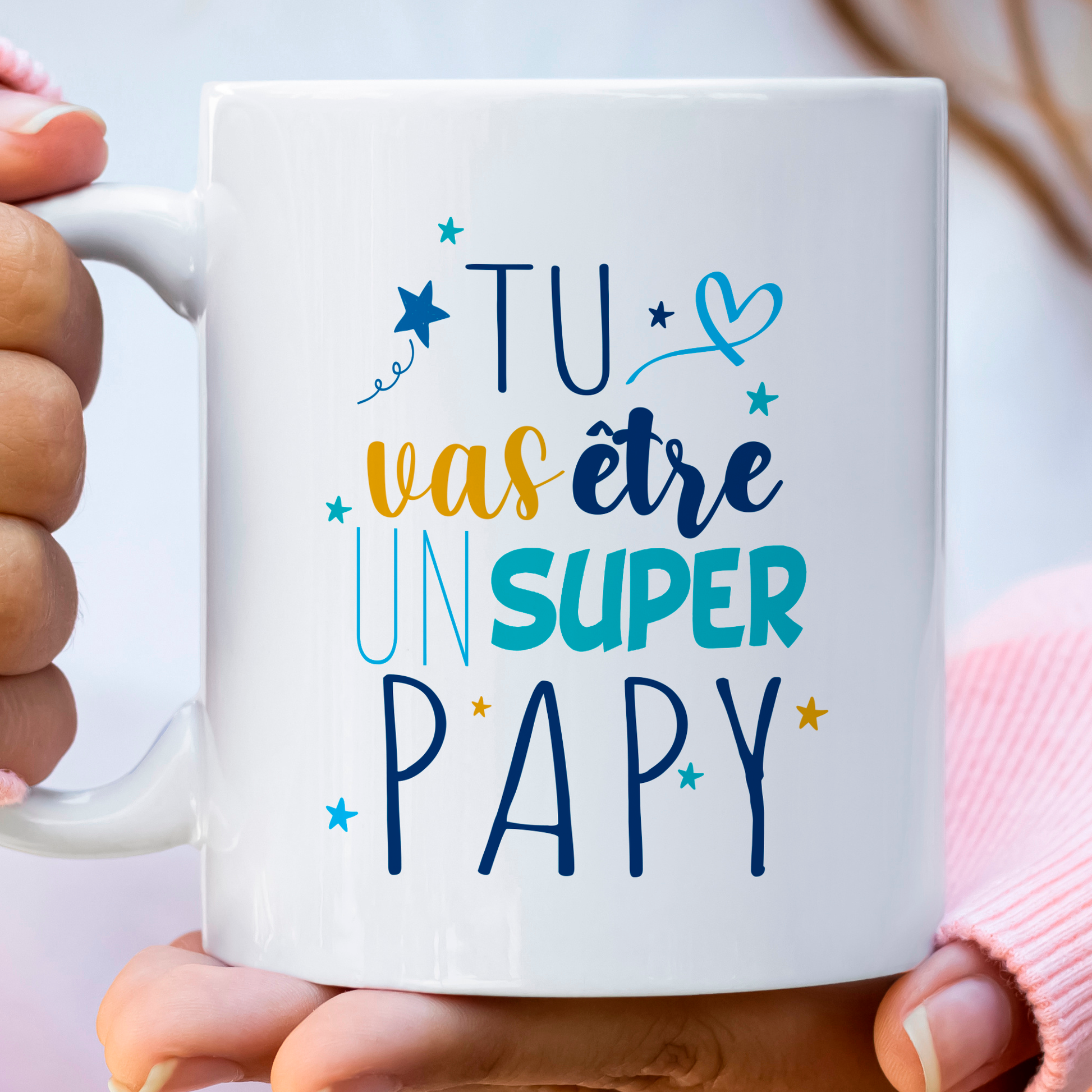 Mug personnalisé "futur grand-père" avec message tendre et design élégant, idéal pour annoncer une grossesse de manière émouvante.