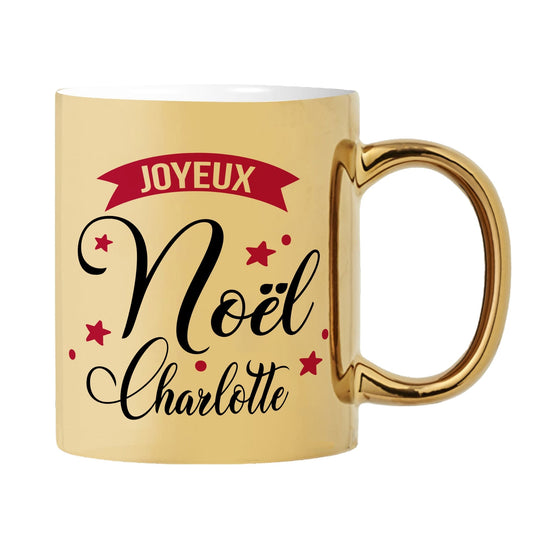 Mug argenté brillant personnalisé prénom Joyeux Noël