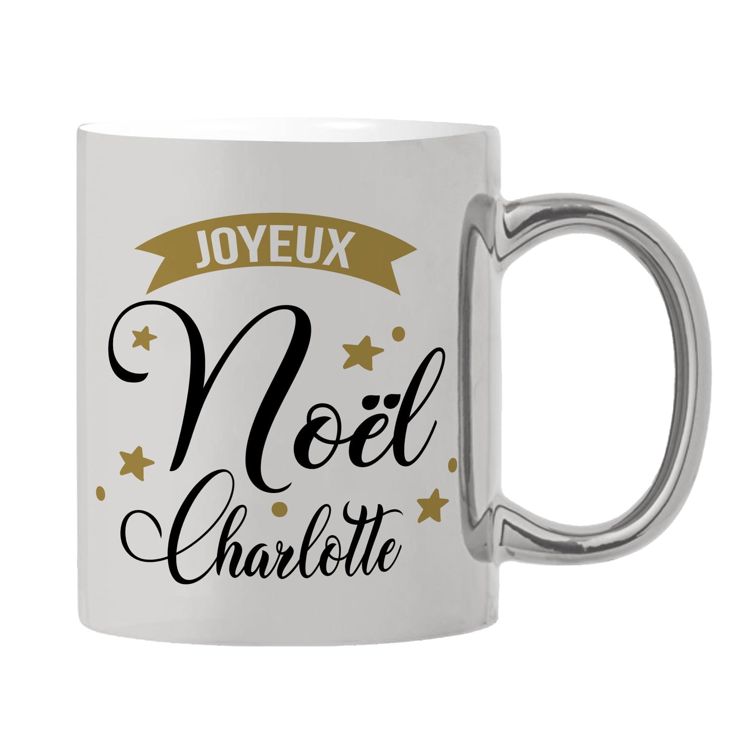 Mug argenté brillant personnalisé prénom Joyeux Noël