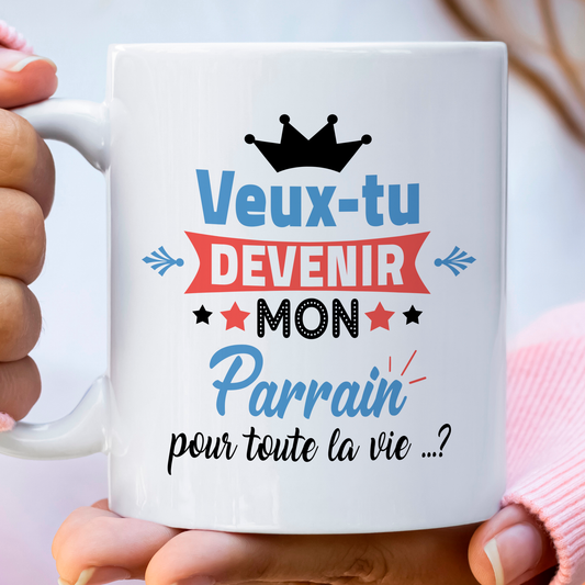 Mug personnalisé "futur parrain" avec message tendre et design élégant, parfait pour une annonce pleine d’émotion.