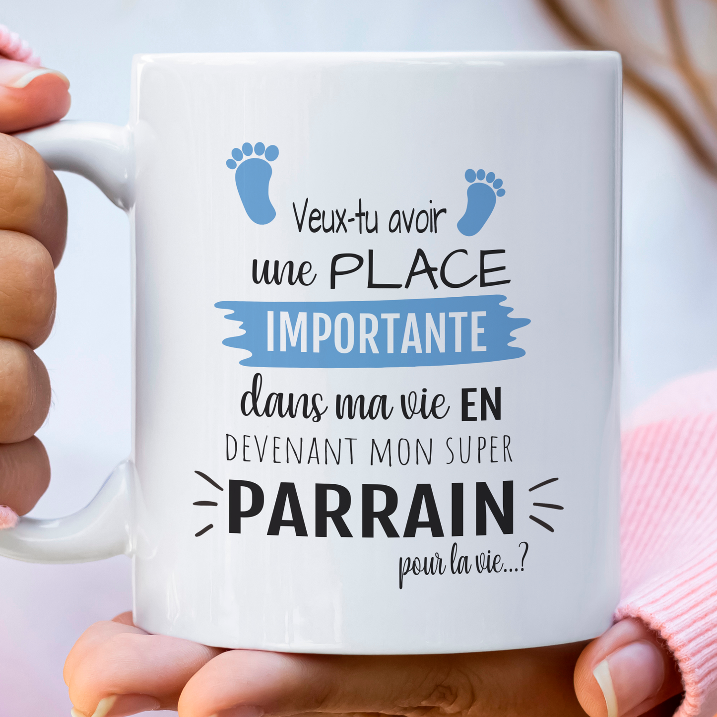 Mug personnalisé "futur parrain" avec message tendre et design élégant, parfait pour une annonce pleine d’émotion.