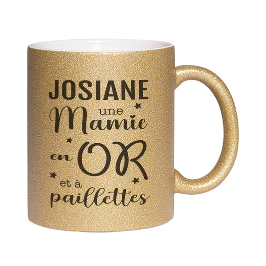 Cadeau Mamie Mug à paillettes Or Personnalisé fête des grands-mères